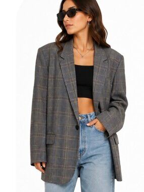 SPETTRO Vintage Y2K Oversized Plaid Blazer Gray Multi Color One Button S/M/L